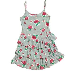 Vintage Betsey Johnson Striped Ruffle Floral Print mini dress tiered cotton M